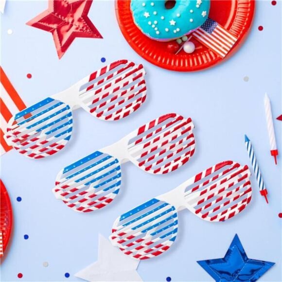 Memorial Day 4th of July Shutter  Glasses 12 Pack, Red White & Blue American - Picture 2 of 8